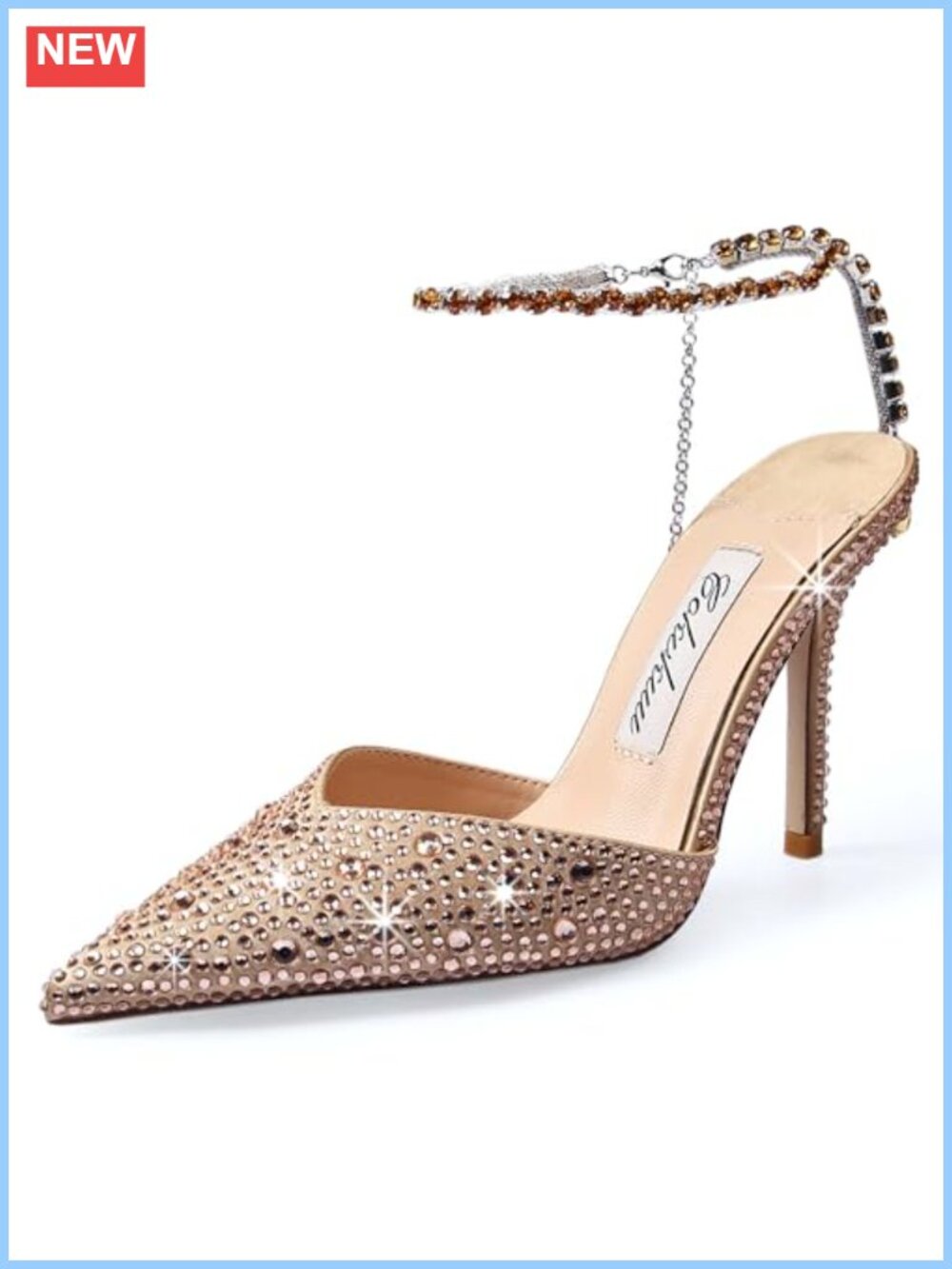 Women's Heeled Sandals Crystal Chain Ankle Straps Rhinestones High Heels